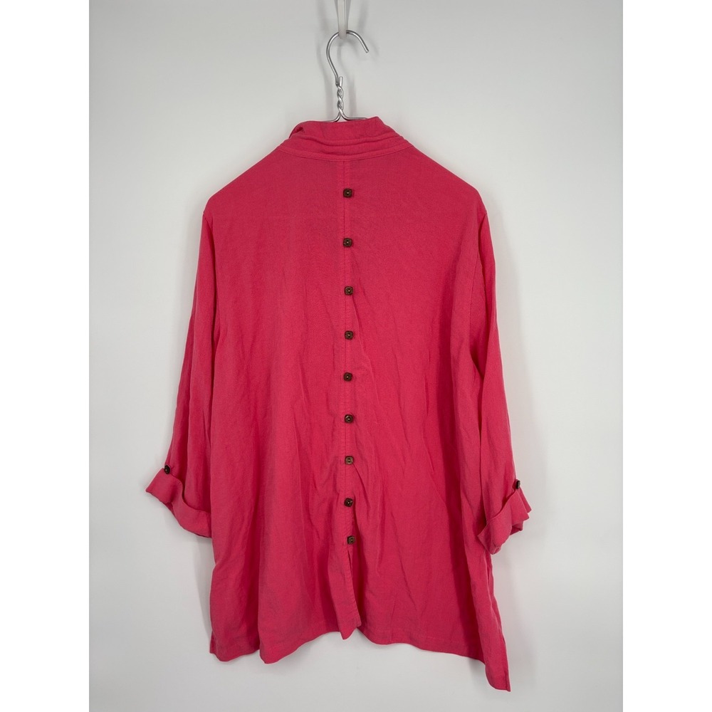 John Mark Blouse Plus 1X Pink Button Up Back Artsy Colorful - Picture 1 of 7